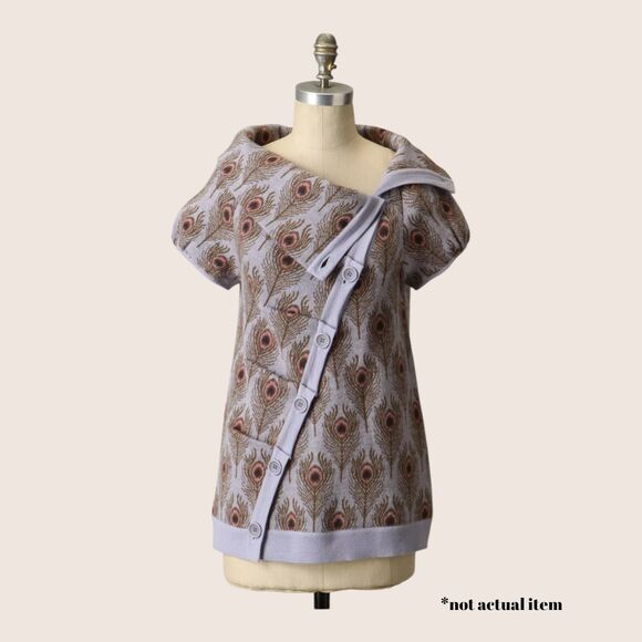 🪻 ANTHRO x MOTH FUNNELED FOLDS CARDIGAN SWEATER VEST PEACOCK ASYMMETRICAL SMALL - Picture 3 of 8